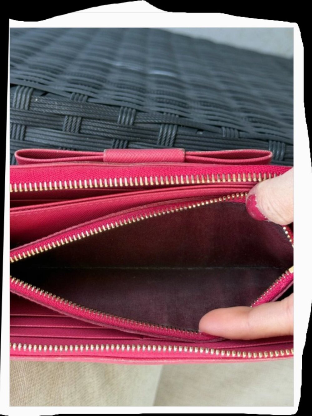 Prada Pink Saffiano Leather Bow Zip Wallet - Picture 8 of 8